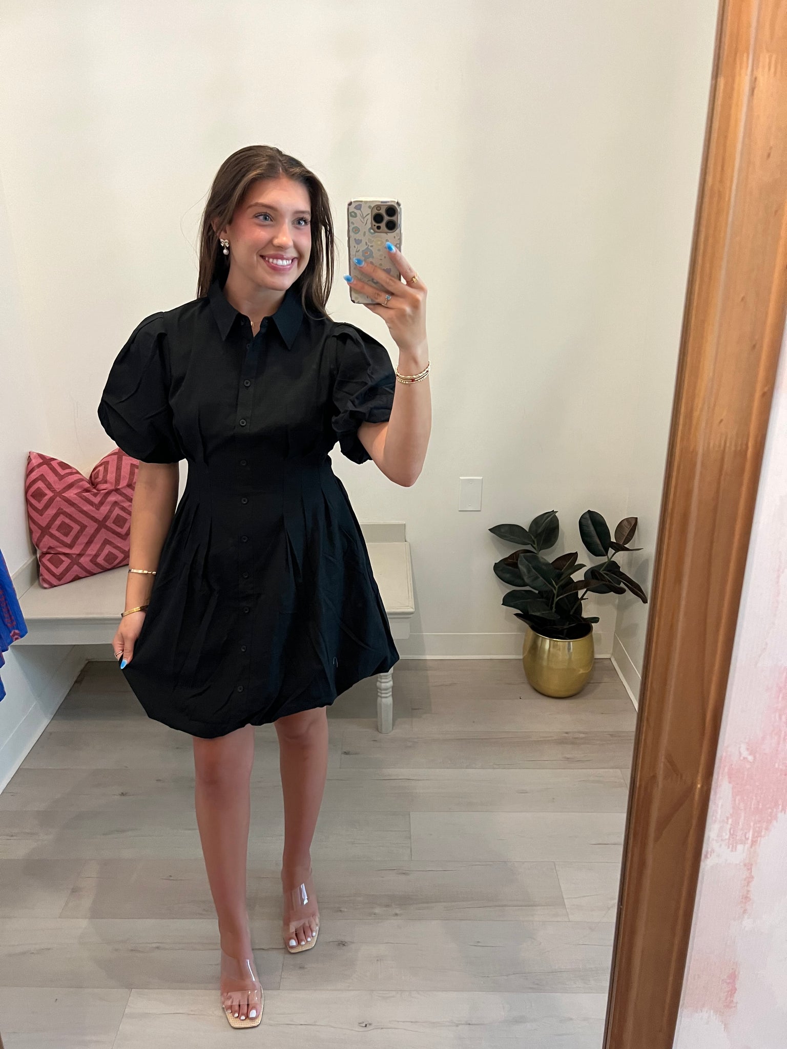 Remi Balloon Hem SS BLk Dress