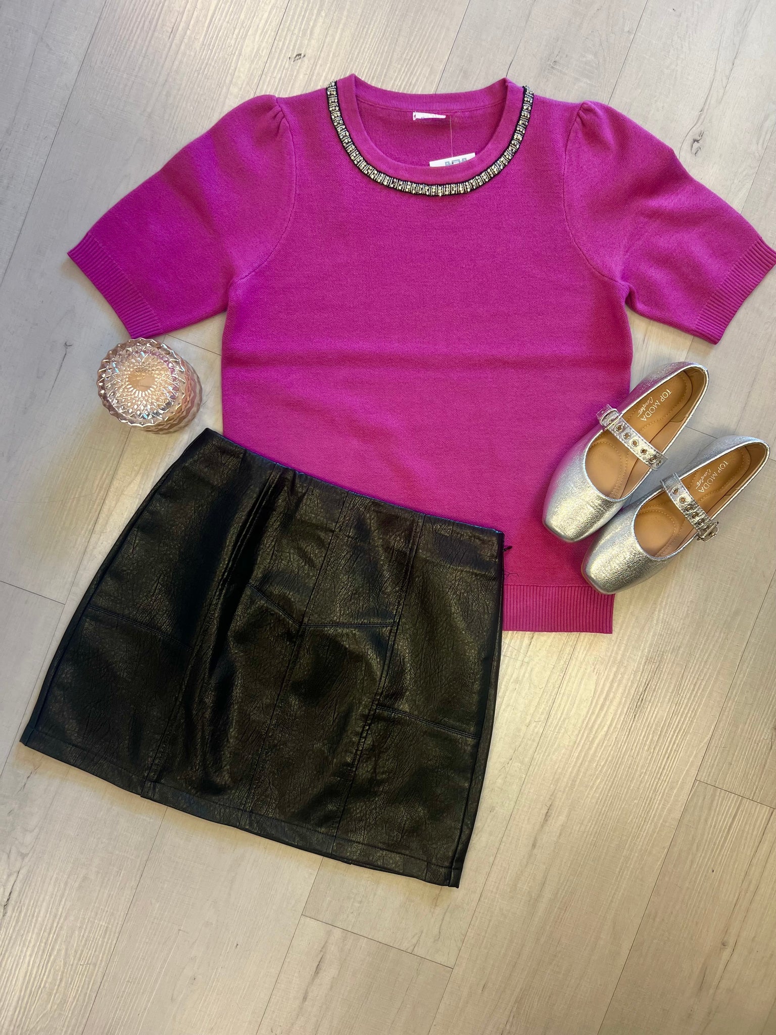 Magenta Jeweled Neckline Sweater