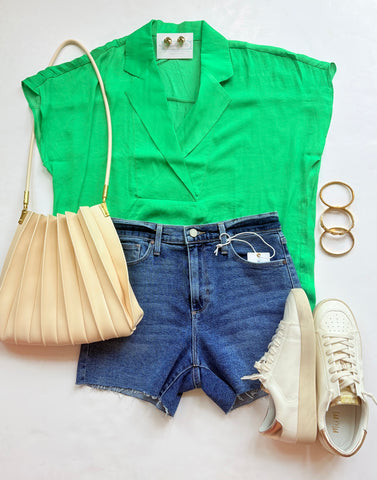 Remmi SS Collar Blouse Grn