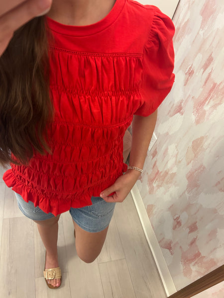 Smocked Cotton Top Red