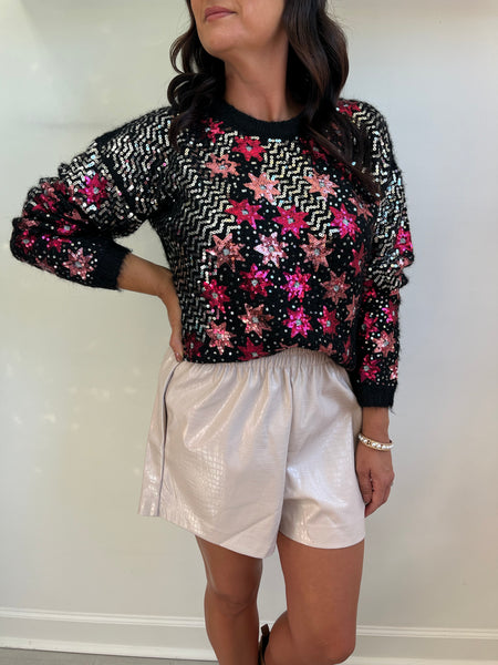 StarBurst Sequin Sweater Blk