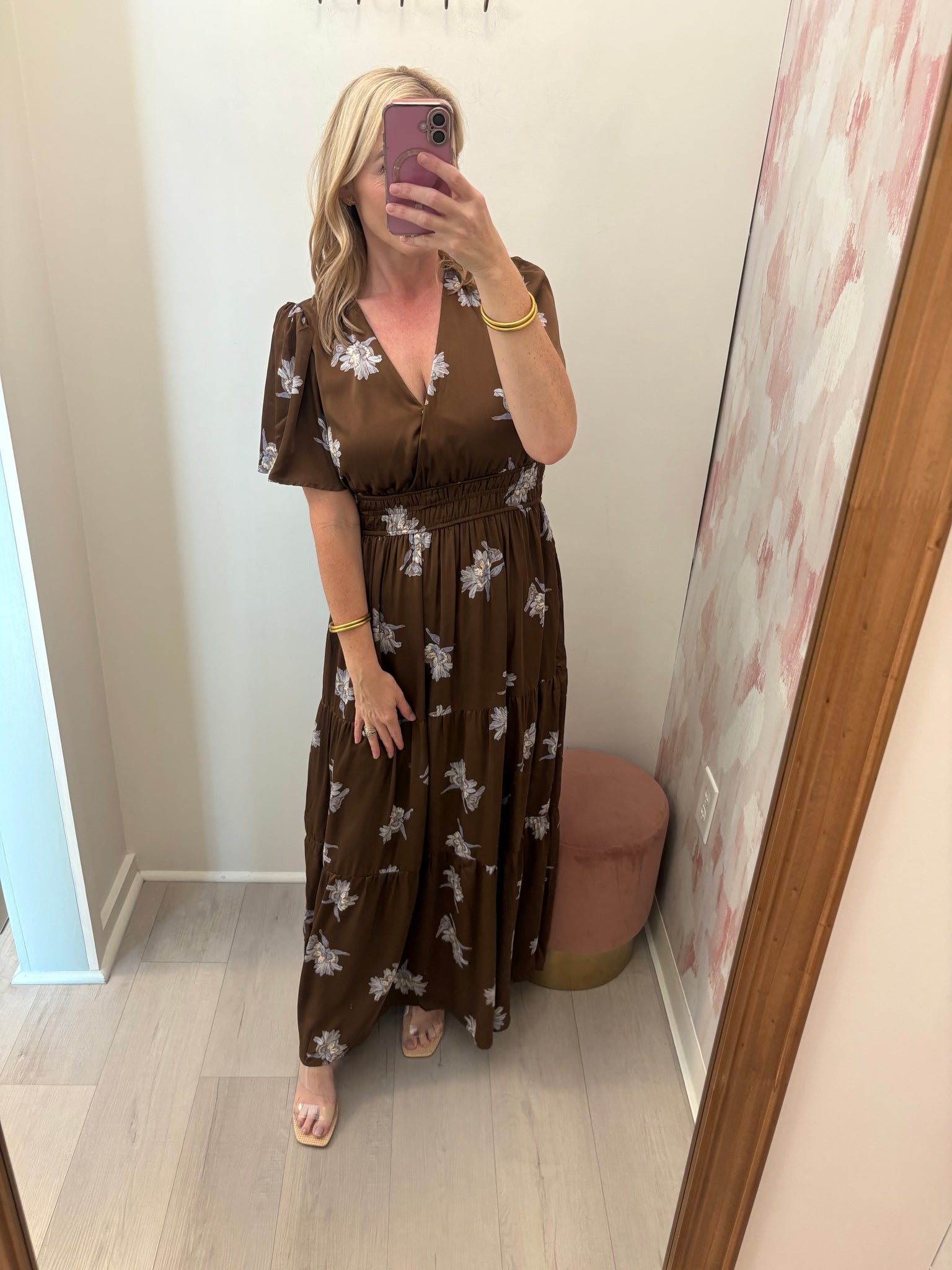 Lizzy Floral Satin Maxi Mocha