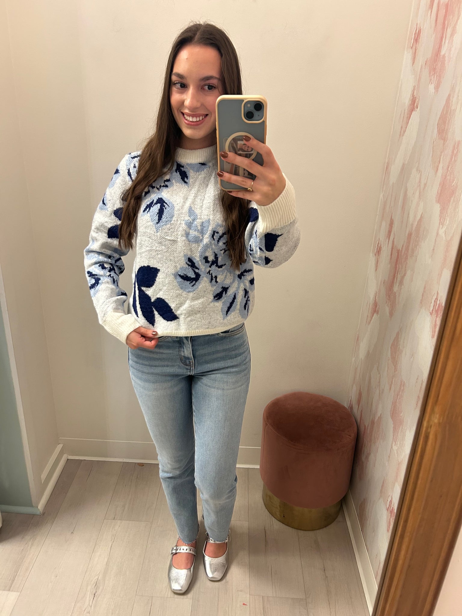 Shades Of Blue Floral Sweater