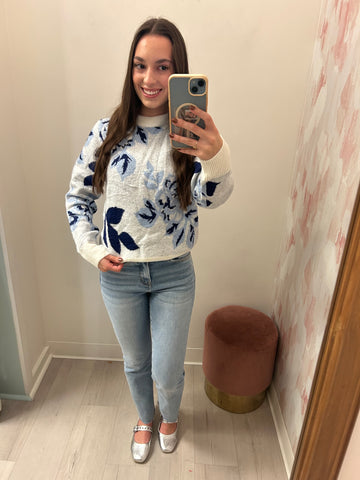 Shades Of Blue Floral Sweater