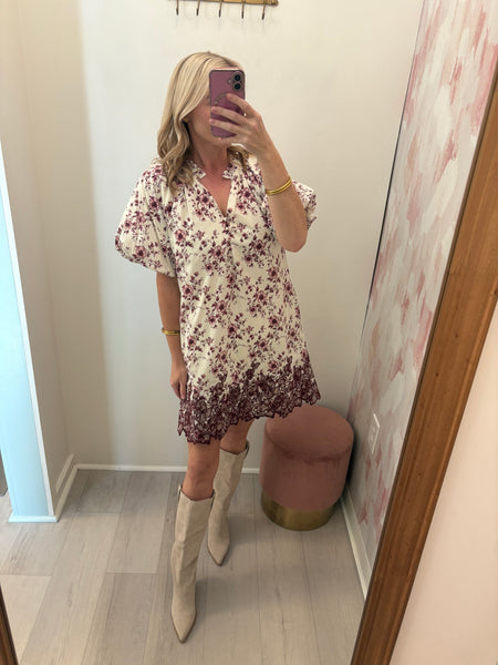 Gigi Embroidered Dress Wine