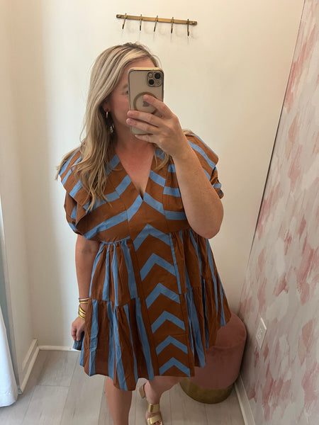 Lowen Blue/ Brown Striped Dress