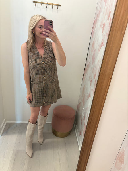 Hudson VNeck Button Up Dress Tan