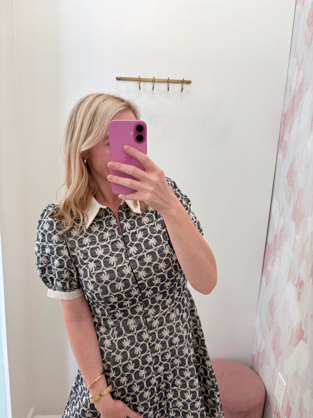 Greta Jacquard Flare Dress Navy