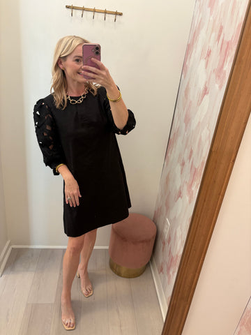 Eyelet Detail Slv Dress Blk