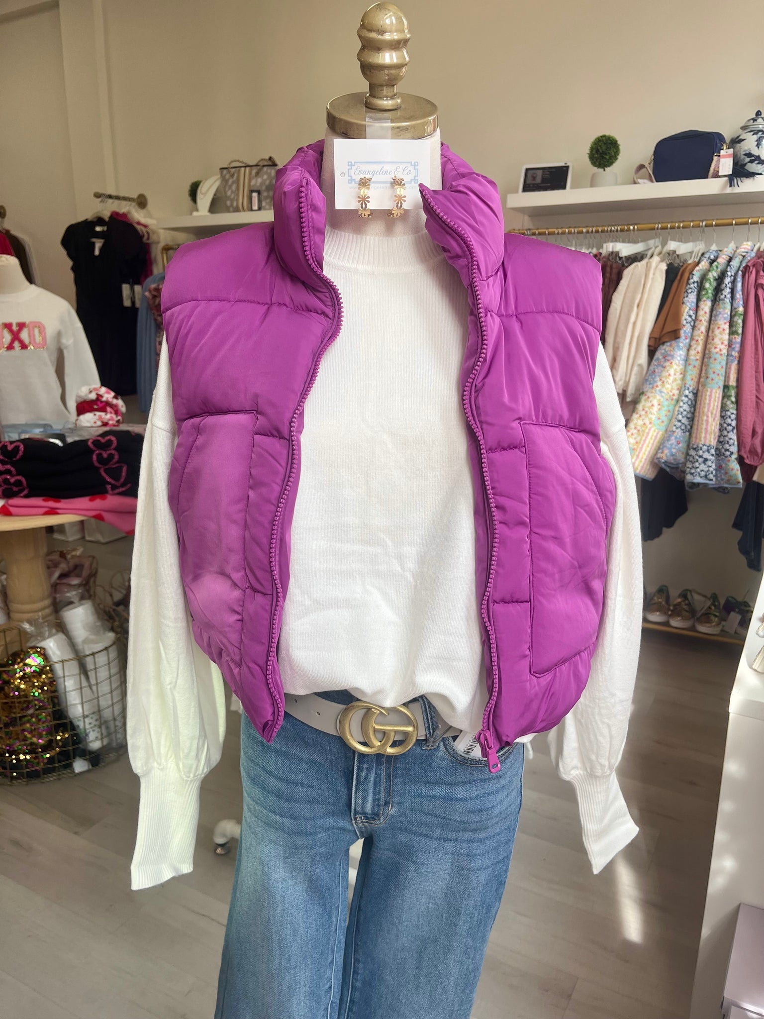 Crop Puffer Vest - Purple