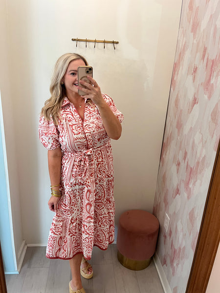 Ashlyn Coral Belted Midi