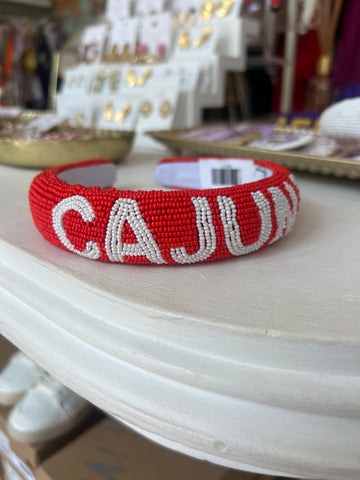 Beaded Cajuns Headband Red