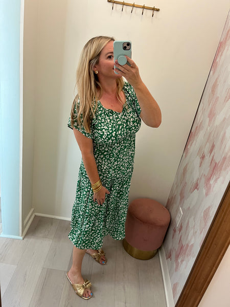 Green-print Midi Dress