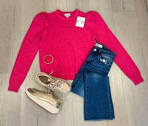 Classic Puff Sleeve Sweater -Pink