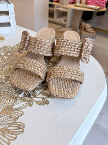 Raffia Buckle Heel Cognac