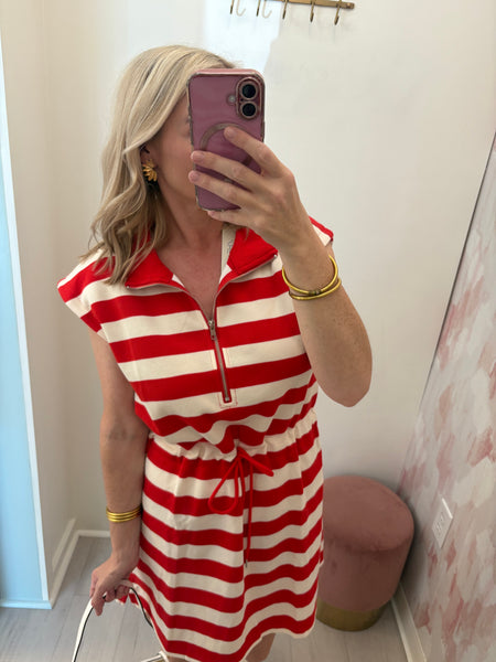 Gameday Striped Knit Dress Red