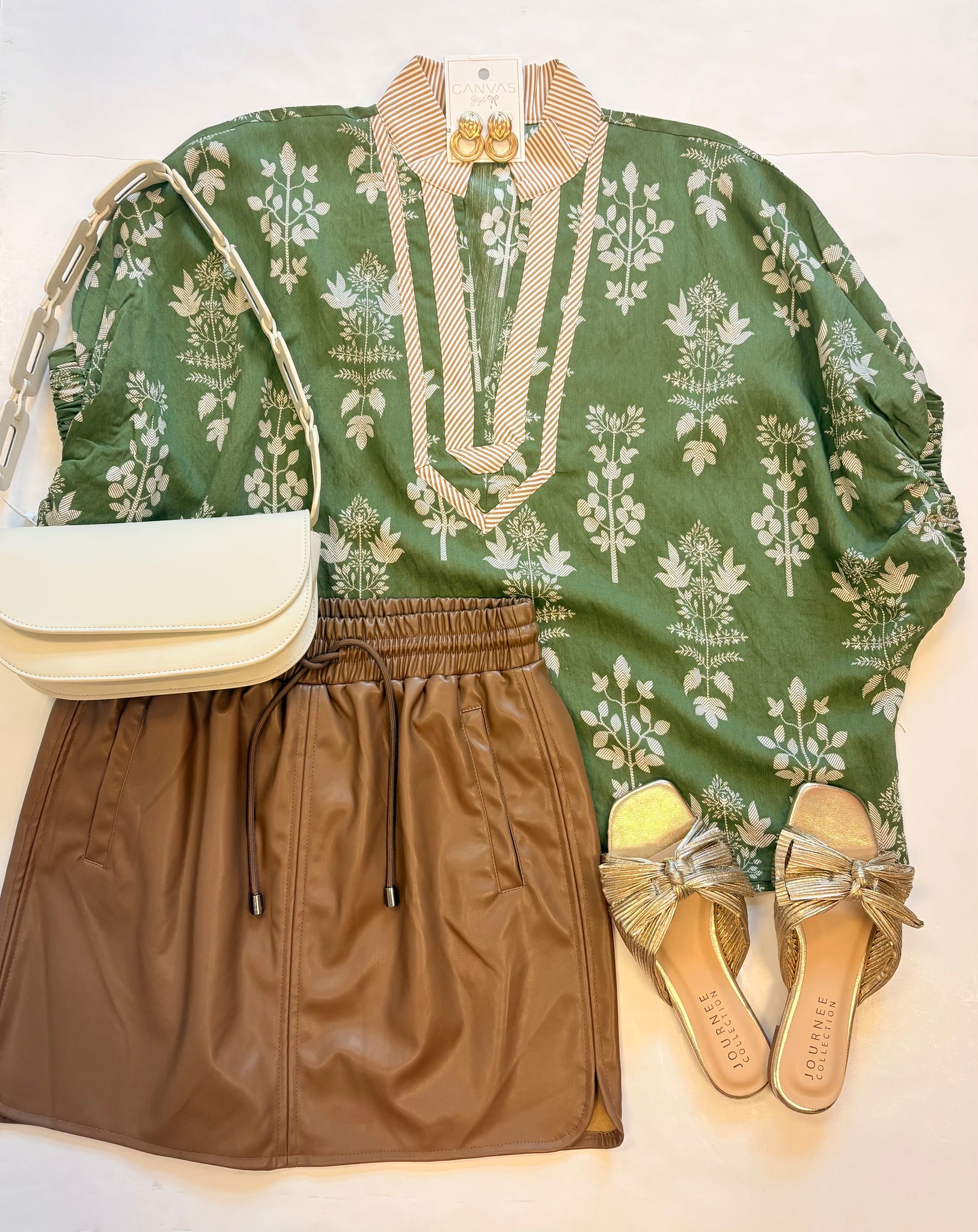 Reesie Block Print Olive Top