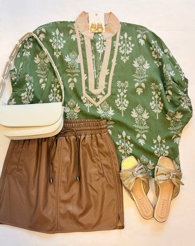 Reesie Block Print Olive Top