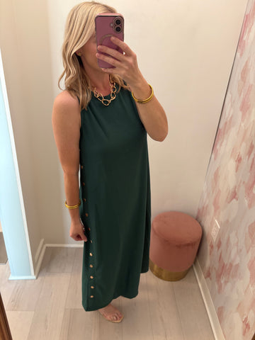 Button Side Detail Midi Dress Green