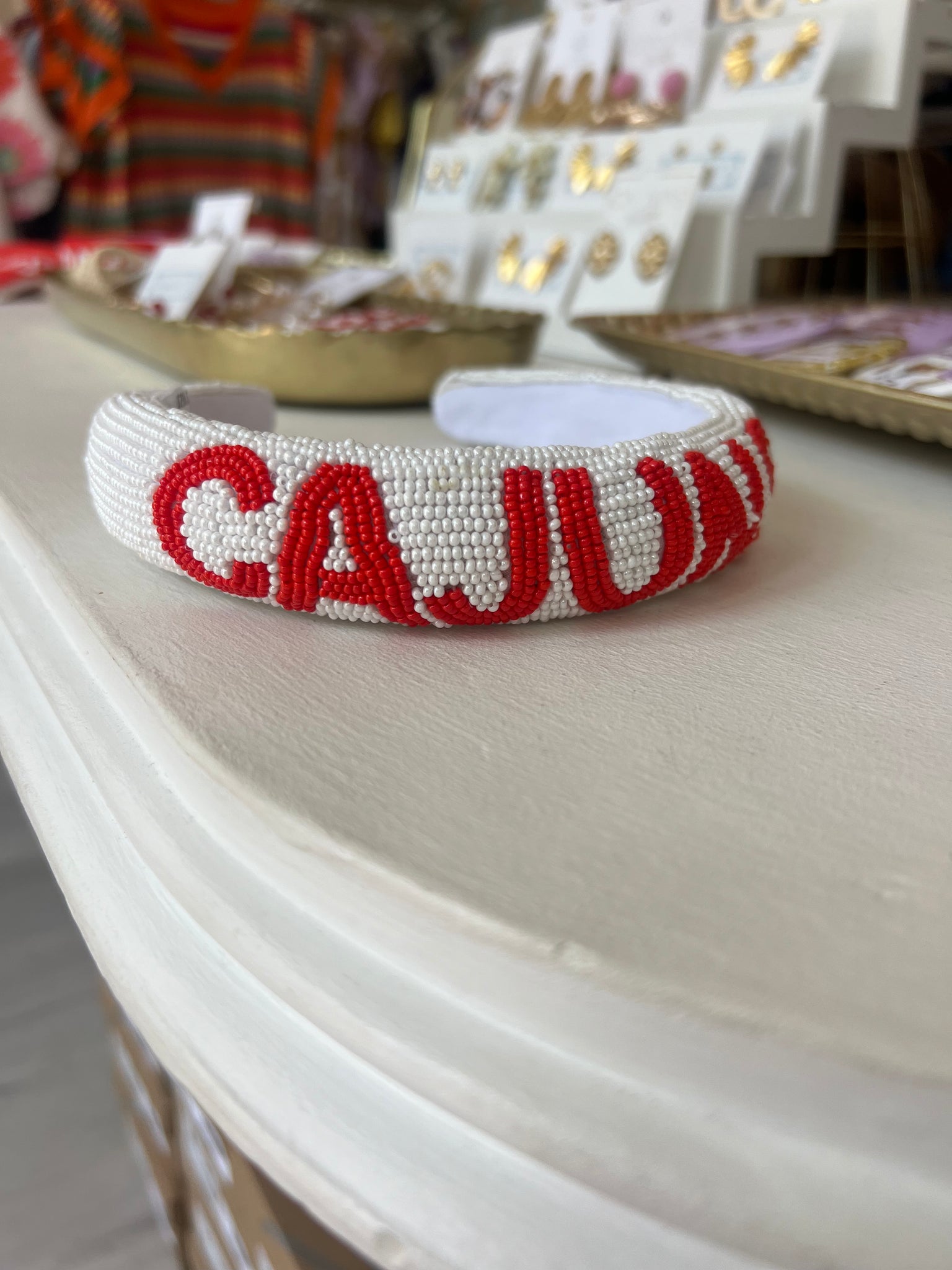 Beaded Cajuns Headband Wht