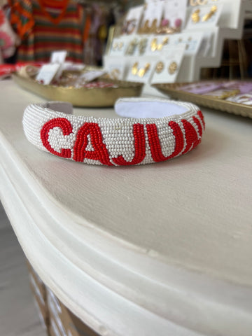 Beaded Cajuns Headband Wht