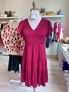 Smocked Mini Dress-Garnet