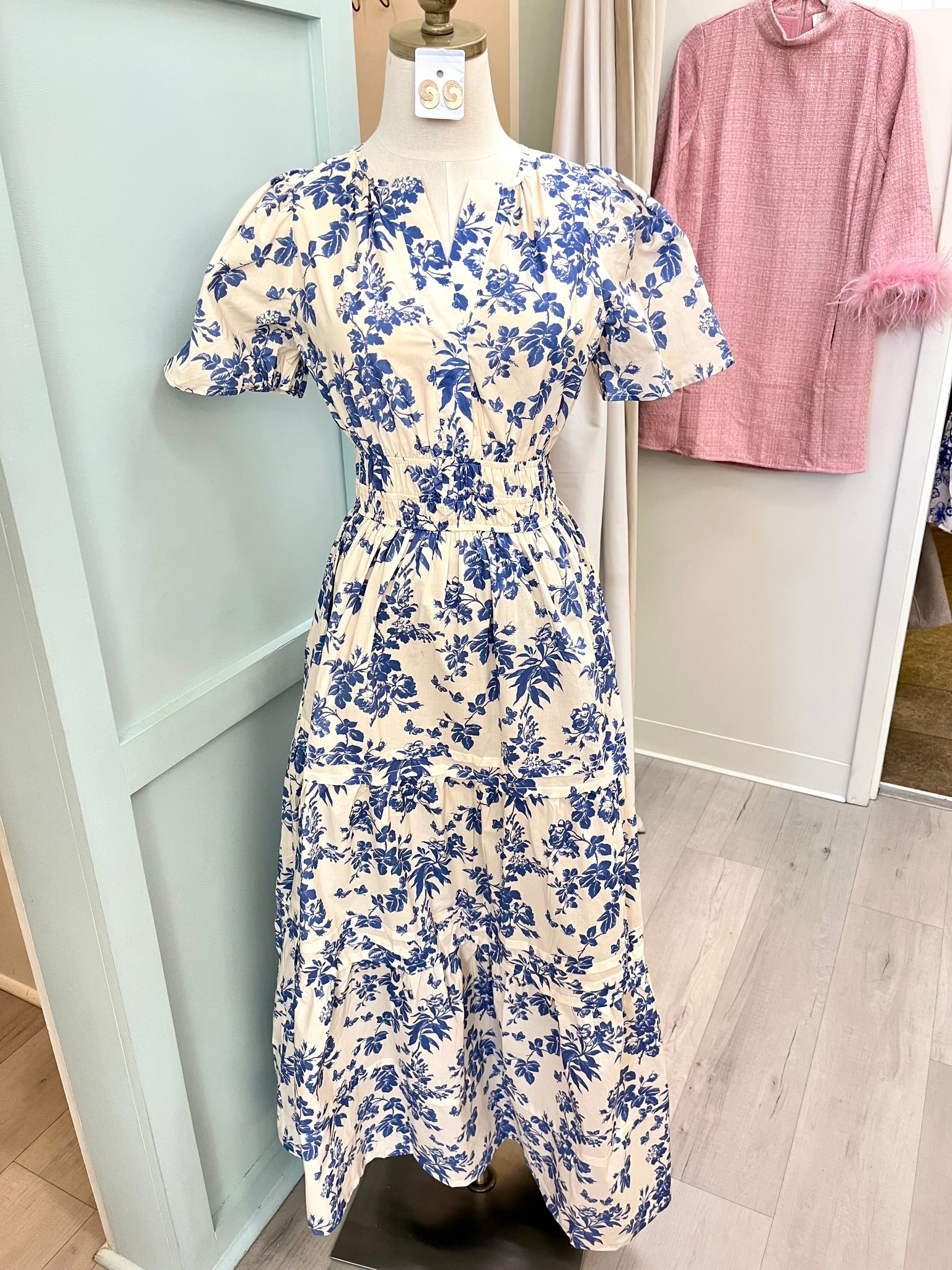 Bella Blue Garden Print Tiered Maxi