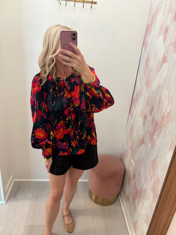 Multi Color Print Button Up Blouse