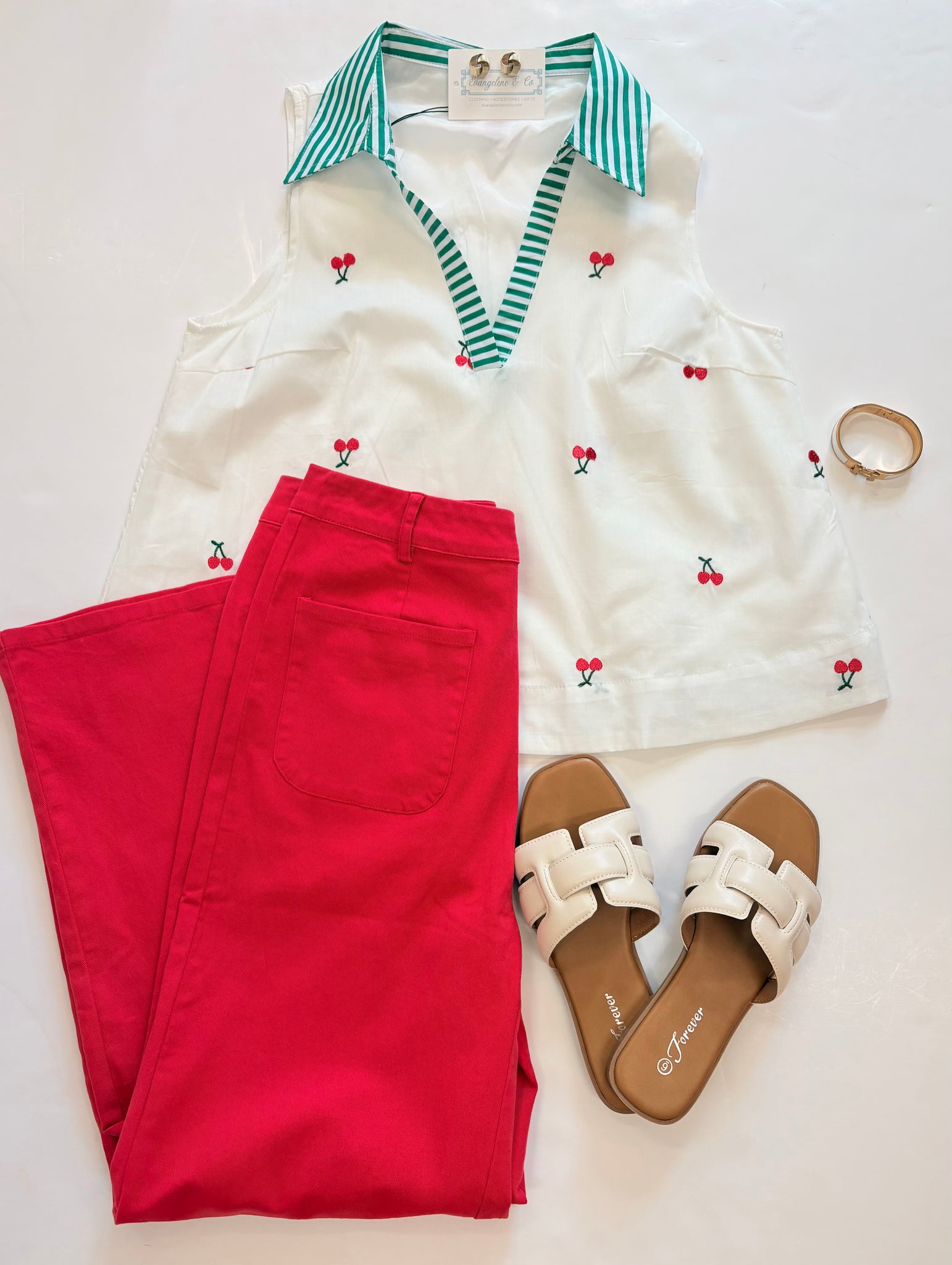 Sleeveless Cherry Collared Top
