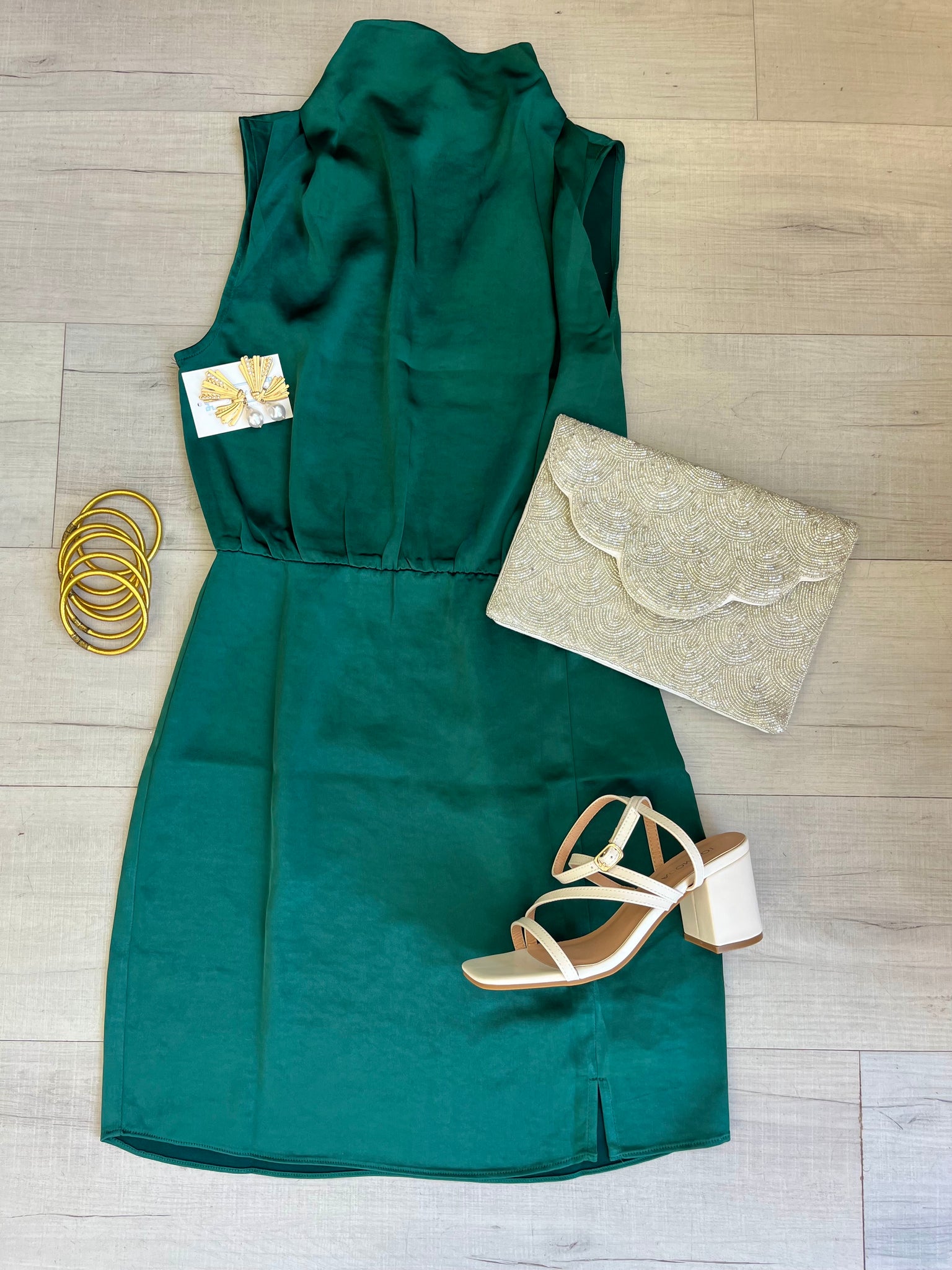 Emerald Cocktail Mock Neck Dress