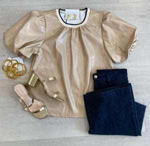 Taupe Shiny Leather Top