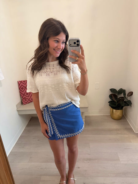 Embroidered Trim Skort Blue
