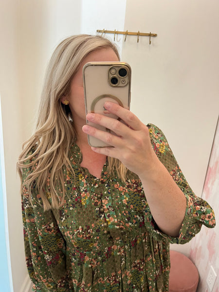 Scarlett L/S Floral Dress -Olive