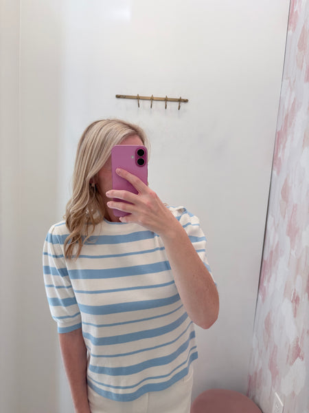 Light Blue Striped Soft Sweater