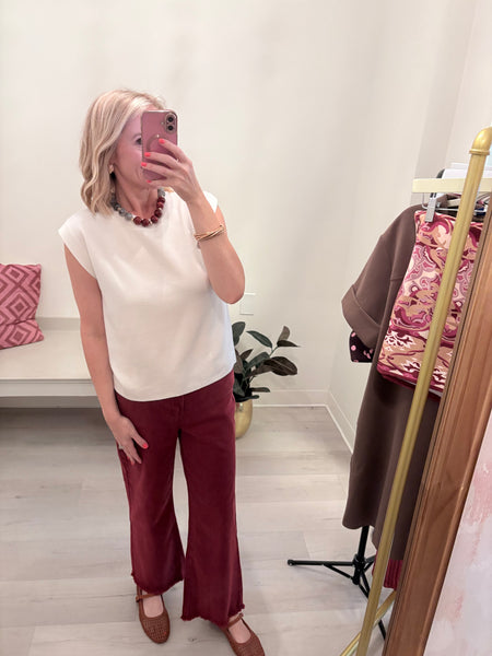 Maroon Slim Wide Leg Jean
