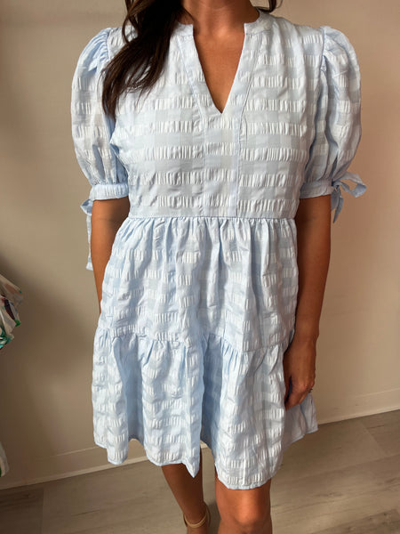 Checkered Print SS Dress Blue