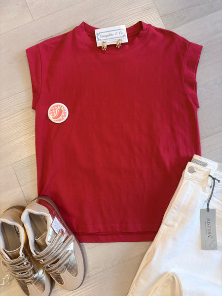 Round Neck SS Cotton Top Red