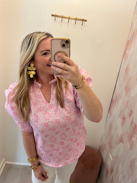Sara Ruched Sleeve Floral Top