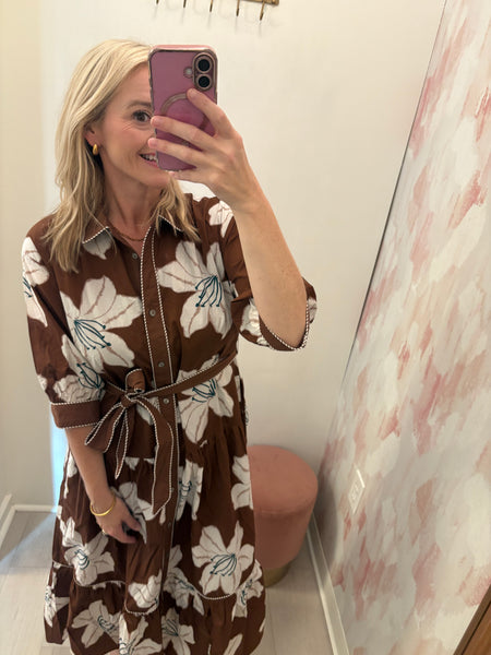 Rachel Floral Print Midi Brown