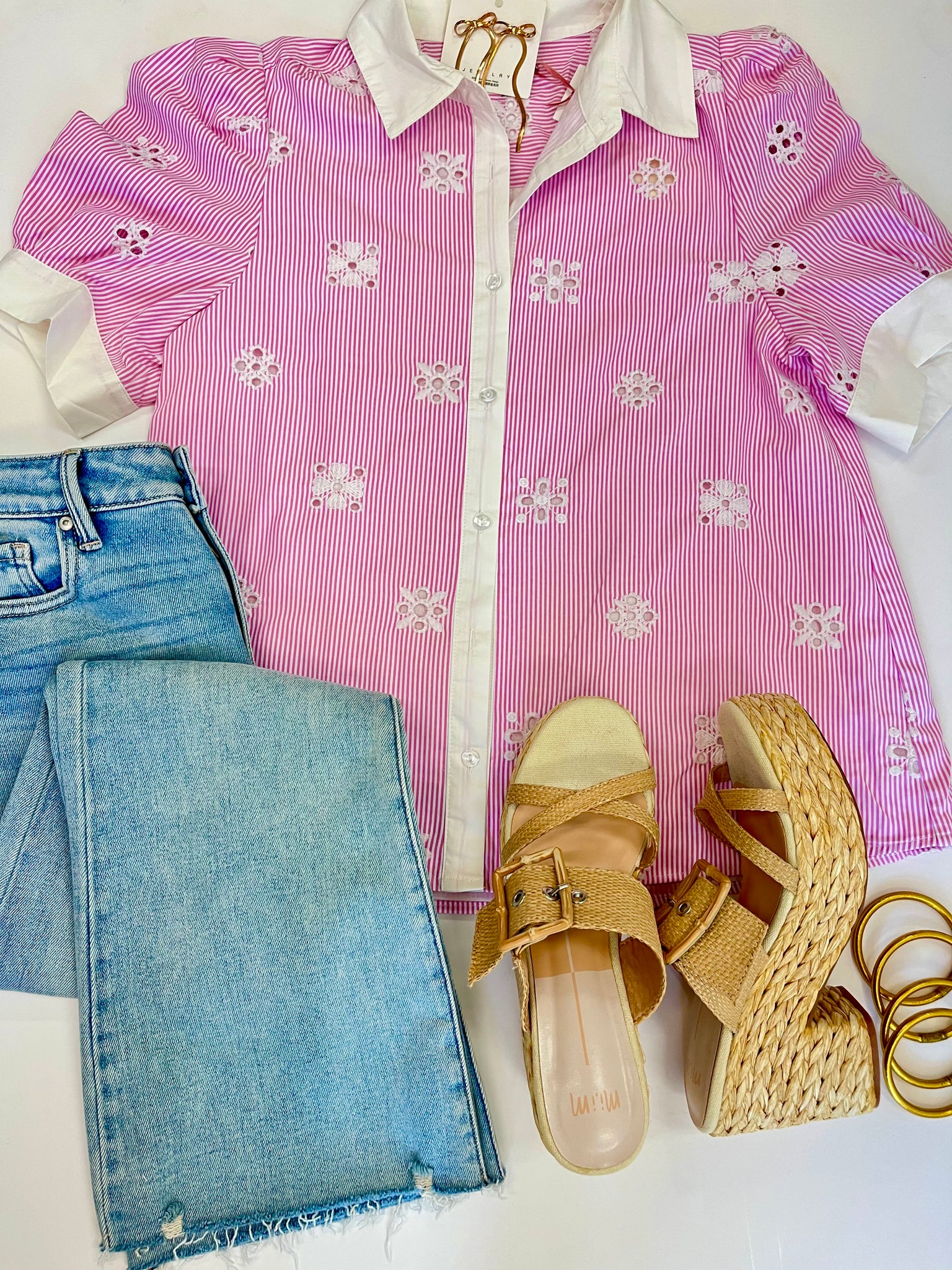Pink Eyelet Detail Button Down