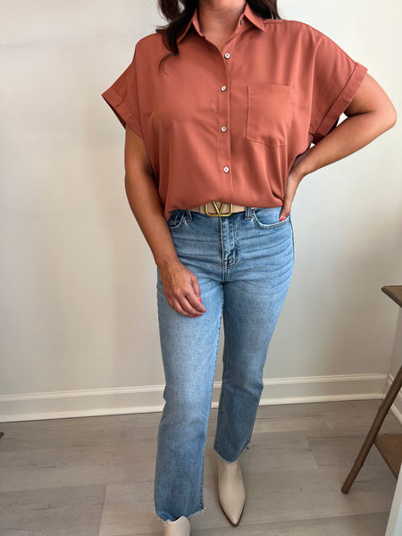 Clay Button Top Blouse