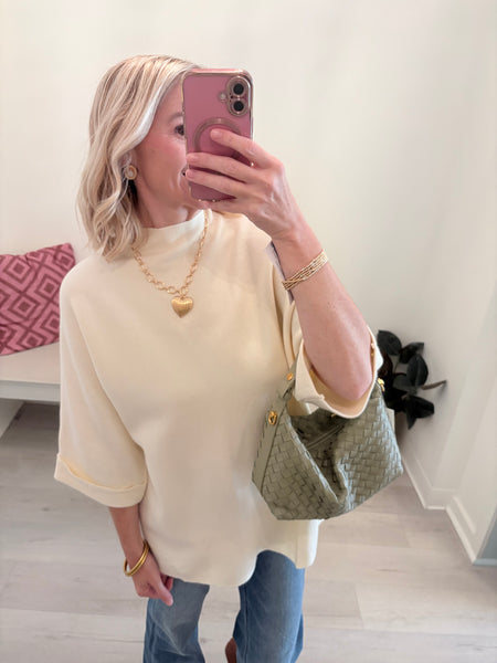 Sam 3/4 Slv Mock Neck Sweater