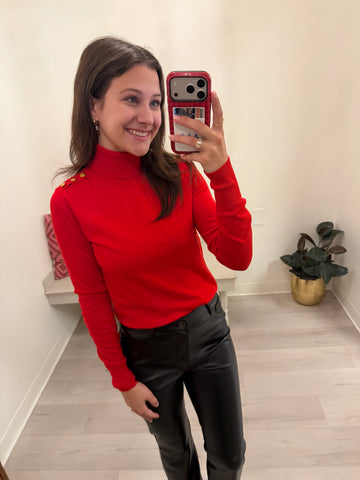 Cam Side Button Red Turtleneck