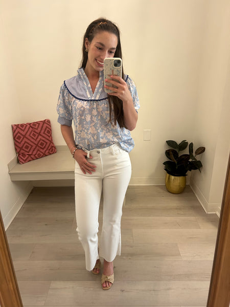 Nancy Blue White Floral Top