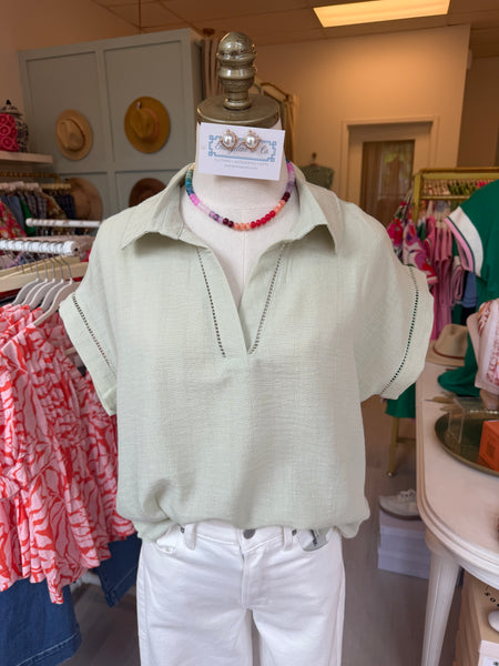 Lola Sage V Neck Top