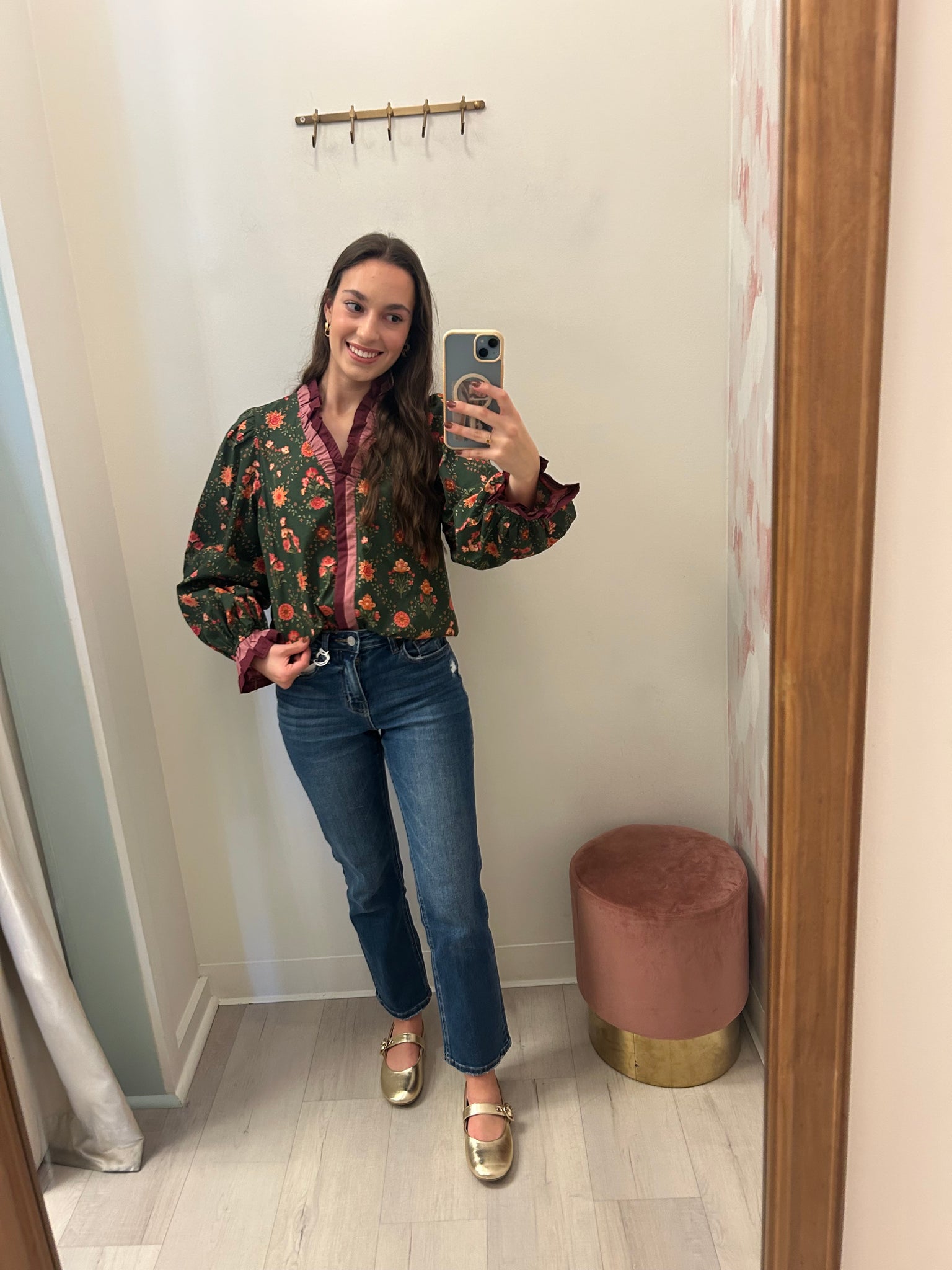 Amelia LS Floral Top - Olive