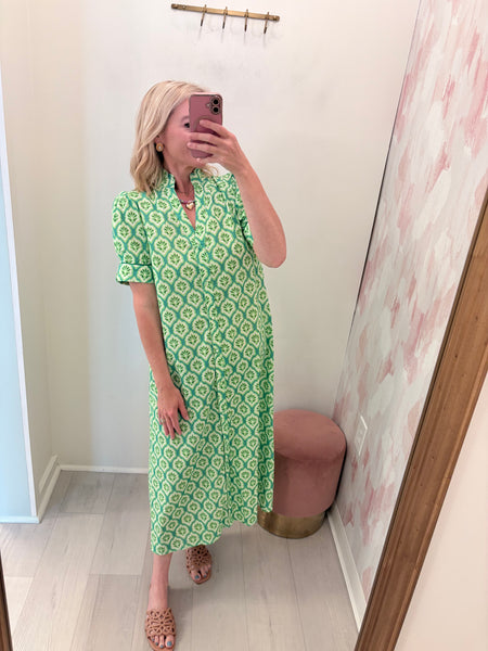 Jena Ruffle Collar SS Midi Grn