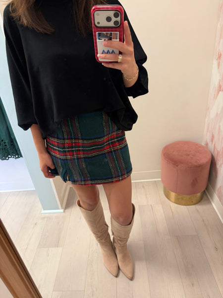 Festive Plaid Skort w/ Slit Green