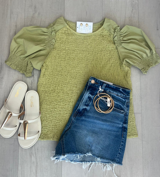 Karin Smocked S/S Top -Lime