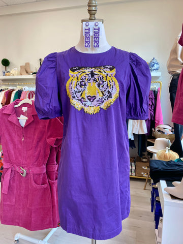 Sequin Tiger Puff Sleeve Dress